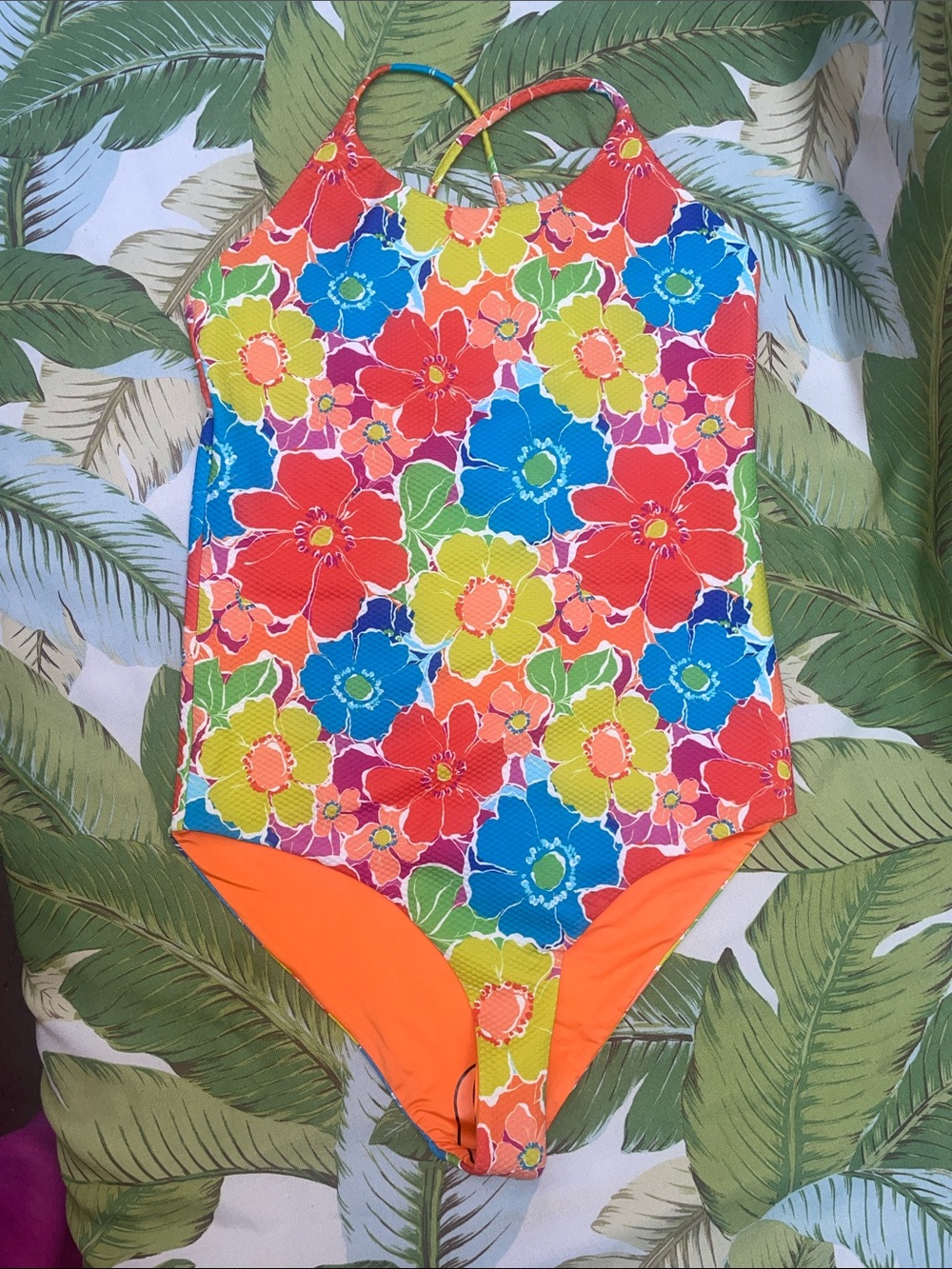 Beach Riot NWT SZ 13/14 Little Julia One Piece in Neon Blooms Waffle